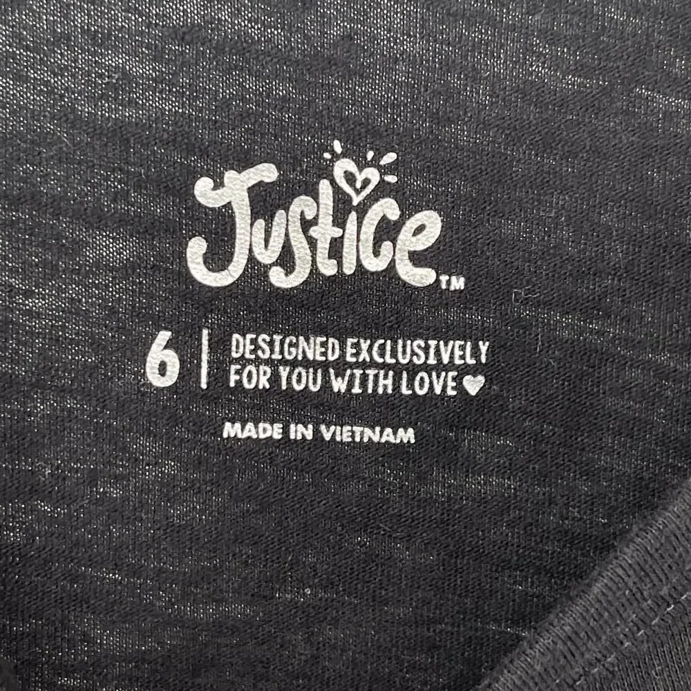 Justice Girls Black Sequin Embellished Short Sleeve Tee Size 6